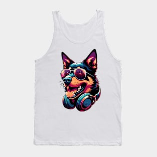 Working Kelpie Smiling DJ in Vibrant Japanese Art Style Tank Top